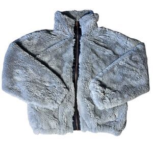 Lucky Brand Faux Fur Jacket Coat Women's Size Small Gray Cozy Soft Fuzzy